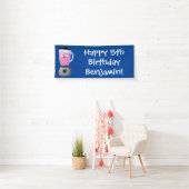 かわいいハッピーフードミキサーの台所用品の漫画 横断幕 (インサイチュ)