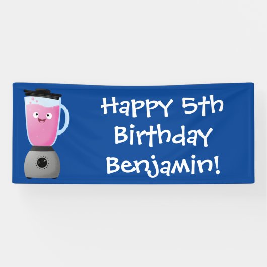 かわいいハッピーフードミキサーの台所用品の漫画 横断幕 (横)