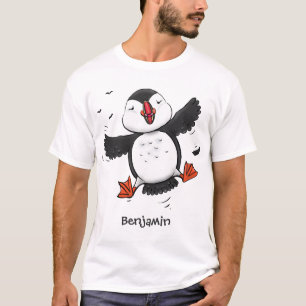 かわいいハッピーフ飛んでいるィンブルーの漫画イラストレーション Tシャツ