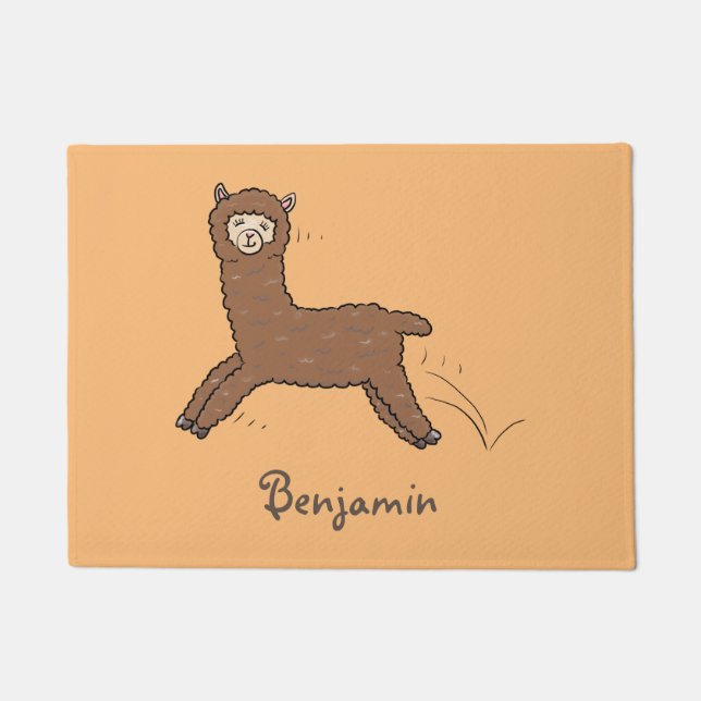 かわいいハッピーブラウンアルパカ漫画 ドアマット (正面)