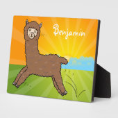 かわいいハッピーブラウンアルパカ漫画 フォトプラーク (側面)