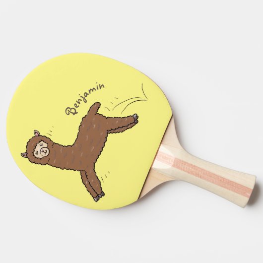 かわいいハッピーブラウンアルパカ漫画 卓球ラケット (横)