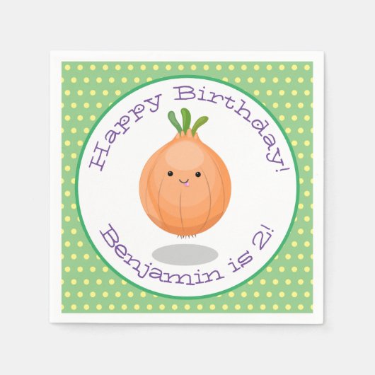 かわいいハッピーブラウンオニオンカートゥーンイラストレーション スタンダードカクテルナプキン (正面)