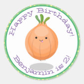 かわいいハッピーブラウンオニオンカートゥーンイラストレーション ラウンドシール (正面)