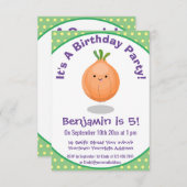 かわいいハッピーブラウンオニオンカートゥーンイラストレーション 招待状 (正面/裏面)