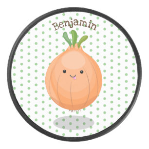 かわいいハッピーブラウンオニオングリーン漫画イラストレーション アイスホッケーパック