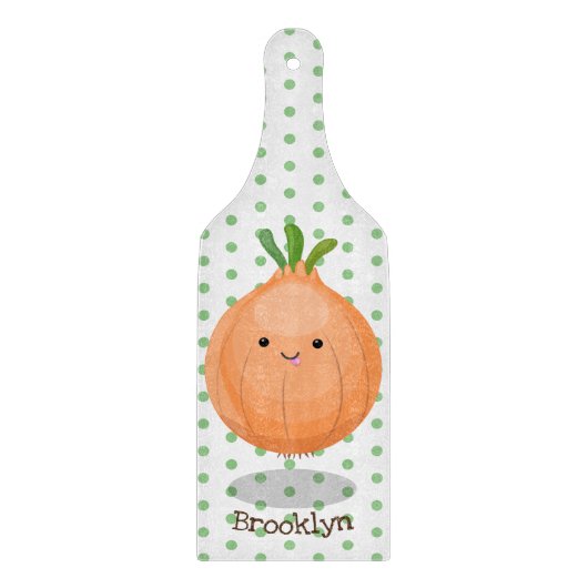 かわいいハッピーブラウンオニオングリーン漫画イラストレーション カッティングボード (正面)