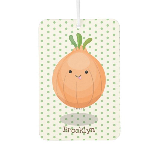 かわいいハッピーブラウンオニオングリーン漫画イラストレーション カーエアーフレッシュナー (正面)