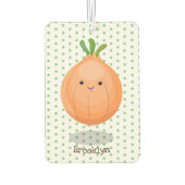 かわいいハッピーブラウンオニオングリーン漫画イラストレーション カーエアーフレッシュナー (裏面)