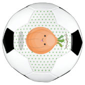 かわいいハッピーブラウンオニオングリーン漫画イラストレーション サッカーボール (回転)