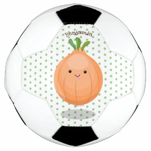 かわいいハッピーブラウンオニオングリーン漫画イラストレーション サッカーボール