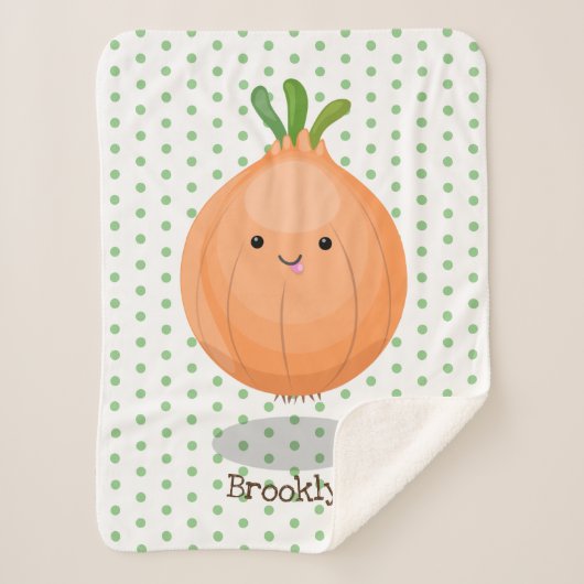 かわいいハッピーブラウンオニオングリーン漫画イラストレーション シェルパブランケット (正面)