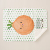 かわいいハッピーブラウンオニオングリーン漫画イラストレーション シェルパブランケット (正面(横))