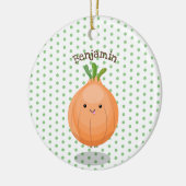 かわいいハッピーブラウンオニオングリーン漫画イラストレーション セラミックオーナメント (左)