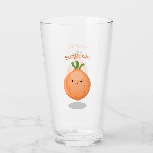 かわいいハッピーブラウンオニオングリーン漫画イラストレーション タンブラーグラス (正面)