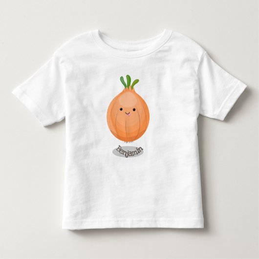 かわいいハッピーブラウンオニオングリーン漫画イラストレーション トドラーTシャツ (正面)
