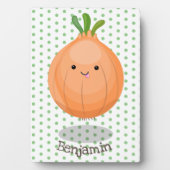 かわいいハッピーブラウンオニオングリーン漫画イラストレーション フォトプラーク (正面)