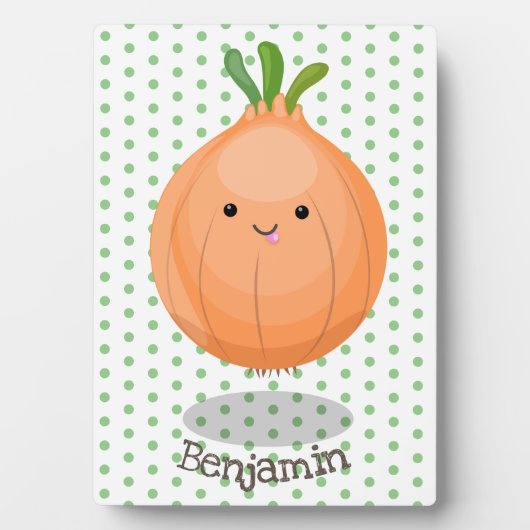 かわいいハッピーブラウンオニオングリーン漫画イラストレーション フォトプラーク (正面)