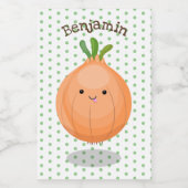 かわいいハッピーブラウンオニオングリーン漫画イラストレーション フードラベル (シングルラベル)