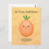 かわいいハッピーブラウンオニオングリーン漫画イラストレーション ポストカード (正面/裏面)