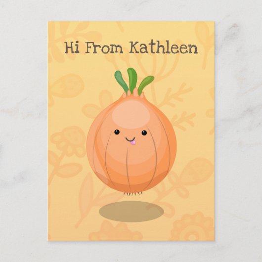 かわいいハッピーブラウンオニオングリーン漫画イラストレーション ポストカード (正面)