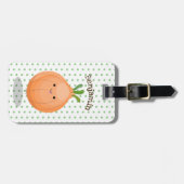 かわいいハッピーブラウンオニオングリーン漫画イラストレーション ラゲッジタグ (正面横)