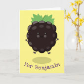 かわいいハッピーブラックベリーパープル漫画イラストレーション カード (黄色い花)