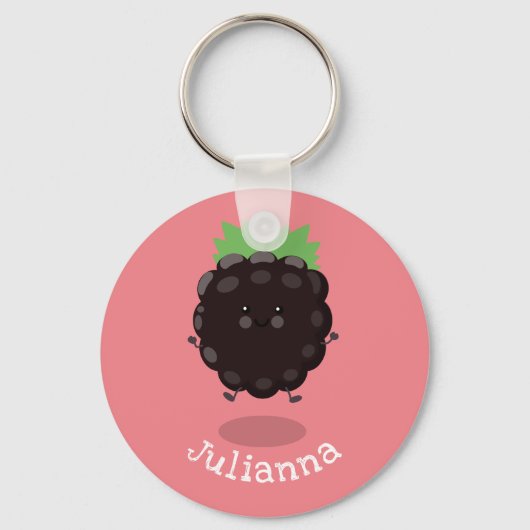 かわいいハッピーブラックベリーパープル漫画イラストレーション キーホルダー (正面)