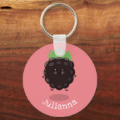 かわいいハッピーブラックベリーパープル漫画イラストレーション キーホルダー (正面)