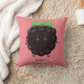 かわいいハッピーブラックベリーパープル漫画イラストレーション クッション (ブランケット)