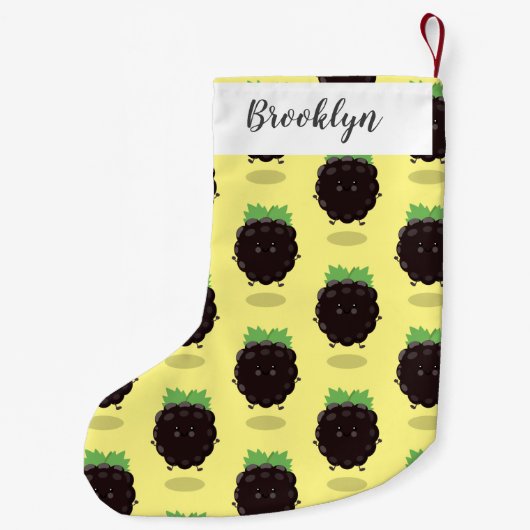 かわいいハッピーブラックベリーパープル漫画イラストレーション スモールクリスマスストッキング (裏面)