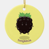 かわいいハッピーブラックベリーパープル漫画イラストレーション セラミックオーナメント (正面)