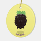 かわいいハッピーブラックベリーパープル漫画イラストレーション セラミックオーナメント (左)