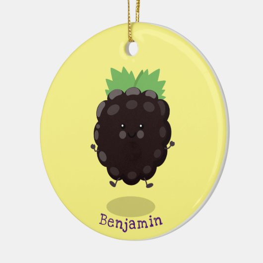 かわいいハッピーブラックベリーパープル漫画イラストレーション セラミックオーナメント (左)