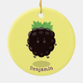 かわいいハッピーブラックベリーパープル漫画イラストレーション セラミックオーナメント (裏面)