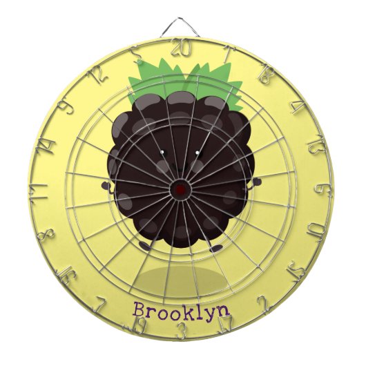 かわいいハッピーブラックベリーパープル漫画イラストレーション ダーツボード (正面)