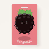 かわいいハッピーブラックベリーパープル漫画イラストレーション バッジ (裏面)