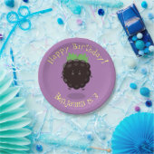 かわいいハッピーブラックベリーパープル漫画イラストレーション ペーパープレート (パーティー)