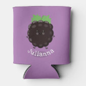 かわいいハッピーブラックベリーパープル漫画イラストレーション 缶クーラー (正面)