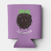 かわいいハッピーブラックベリーパープル漫画イラストレーション 缶クーラー (裏面)