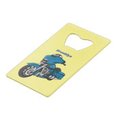 かわいいハッピーブルーのモーターサイクルアニメ クレジットカード栓抜き (裏面アングル)