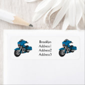 かわいいハッピーブルーのモーターサイクルアニメ ラベル (インサイチュ)