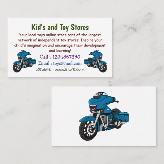 かわいいハッピーブルーのモーターサイクルアニメ 名刺 (正面/裏面)