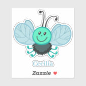 かわいいハッピーブルーフライ虫の蚊パーソナライズされた シール (シート)