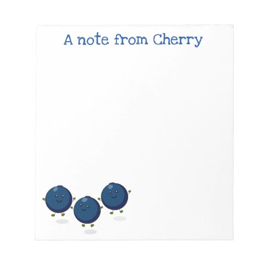 かわいいハッピーブルーベリー漫画イラストレーション ノートパッド (正面)