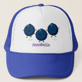 かわいいハッピーブルーベリー紫の漫画イラストレーション キャップ (正面)