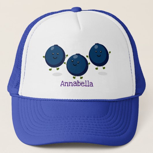 かわいいハッピーブルーベリー紫の漫画イラストレーション キャップ (正面)