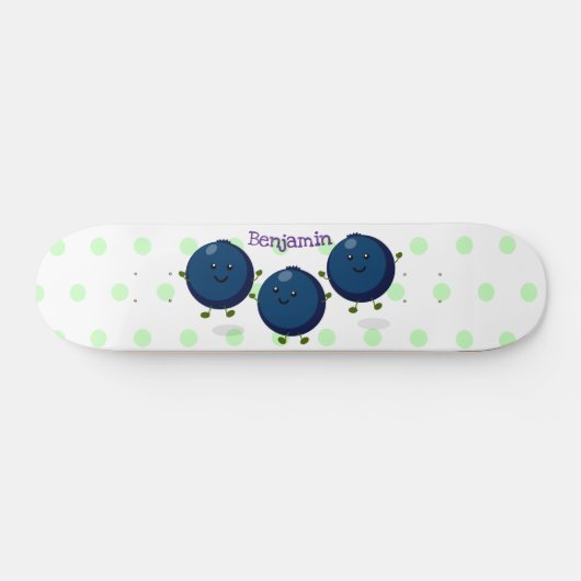 かわいいハッピーブルーベリー紫の漫画イラストレーション スケートボード (横)