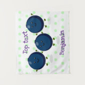 かわいいハッピーブルーベリー紫の漫画イラストレーション タペストリー (正面)