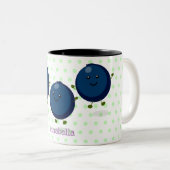 かわいいハッピーブルーベリー紫の漫画イラストレーション ツートーンマグカップ (正面右)